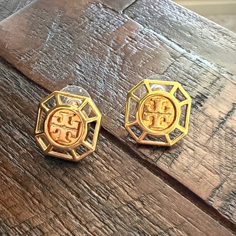 Tory Burch Gold Geometric Logo Earrings
